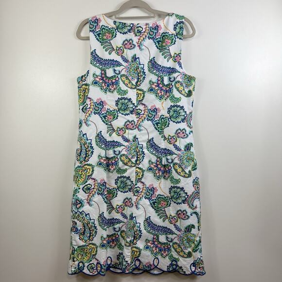 Talbots White Colorful Paisley Floral Sheath Dress Size 12 Scalloped Hem Summer - Picture 14 of 15